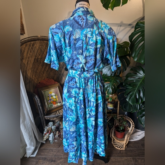 Vintage Blue Tropical Print Women's Dress Size M - Picture 7 of 9